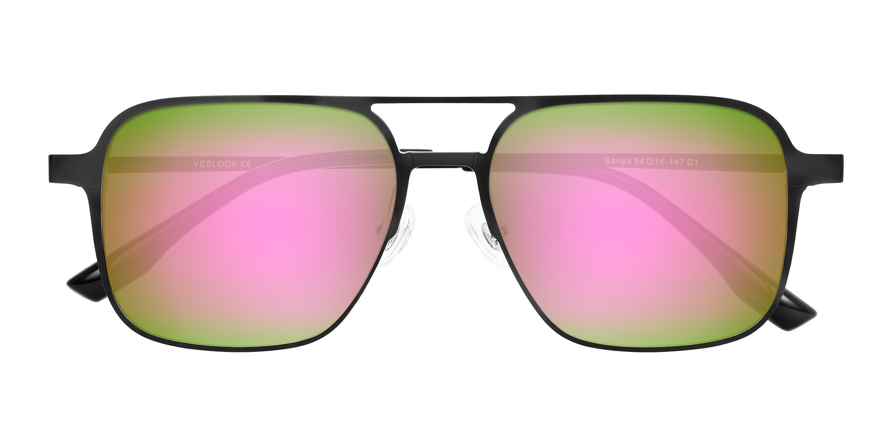 Folded Front of Sanya in Matte Black with Pink Mirrored Lenses