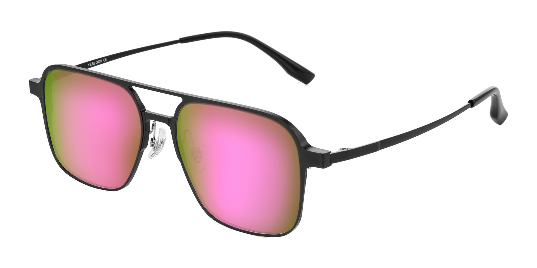 Angle of Sanya in Matte Black with Pink Mirrored Lenses