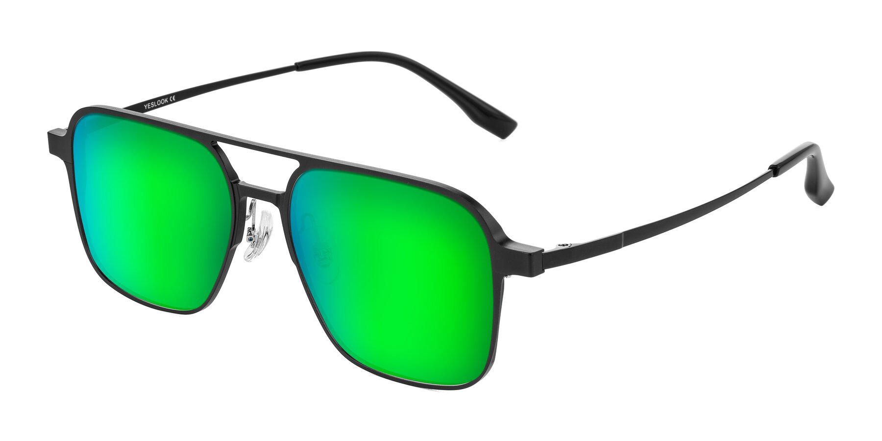 Angle of Sanya in Matte Black with Green Mirrored Lenses