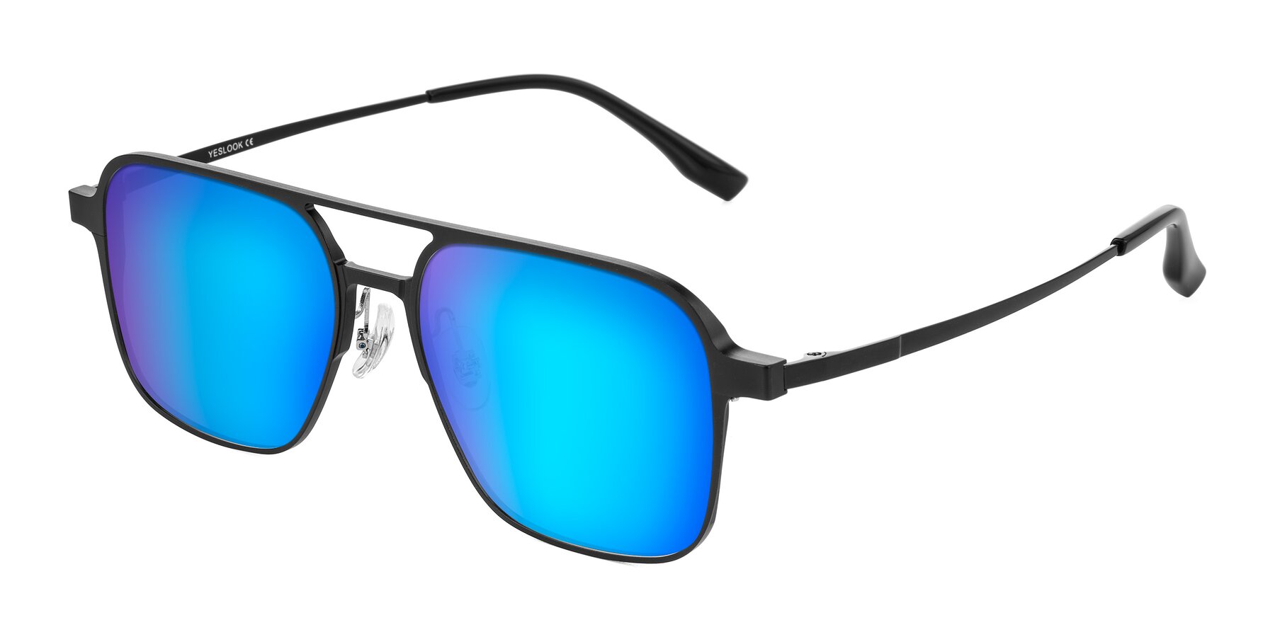 Angle of Sanya in Matte Black with Blue Mirrored Lenses