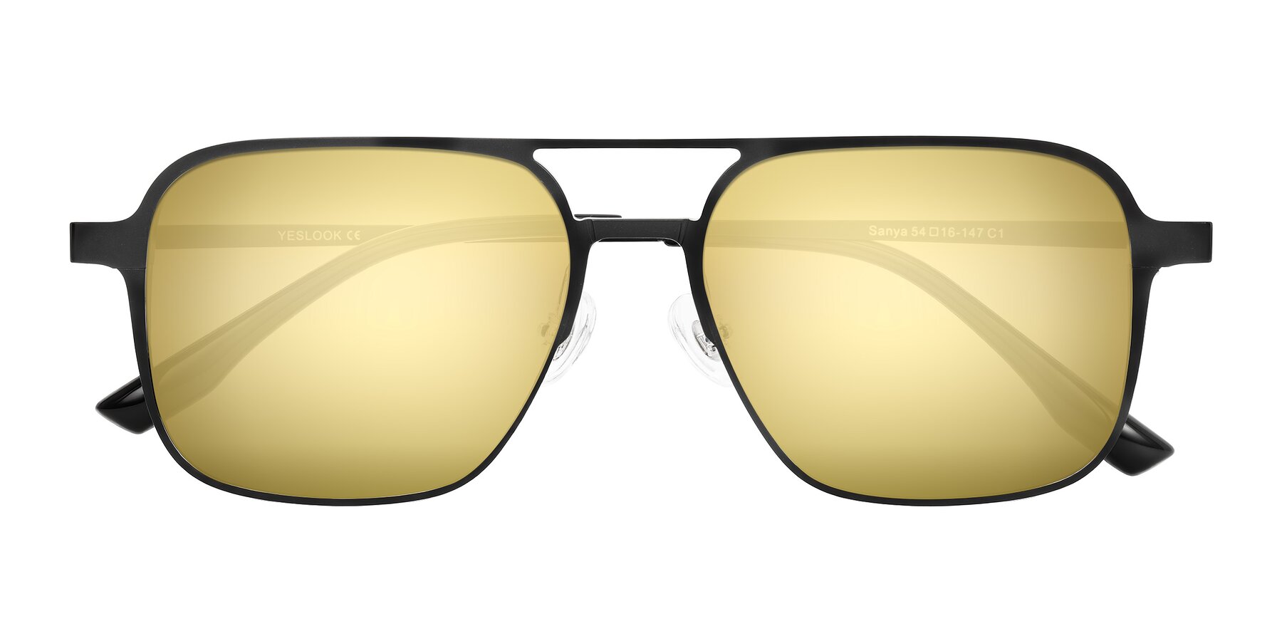 Folded Front of Sanya in Matte Black with Gold Mirrored Lenses