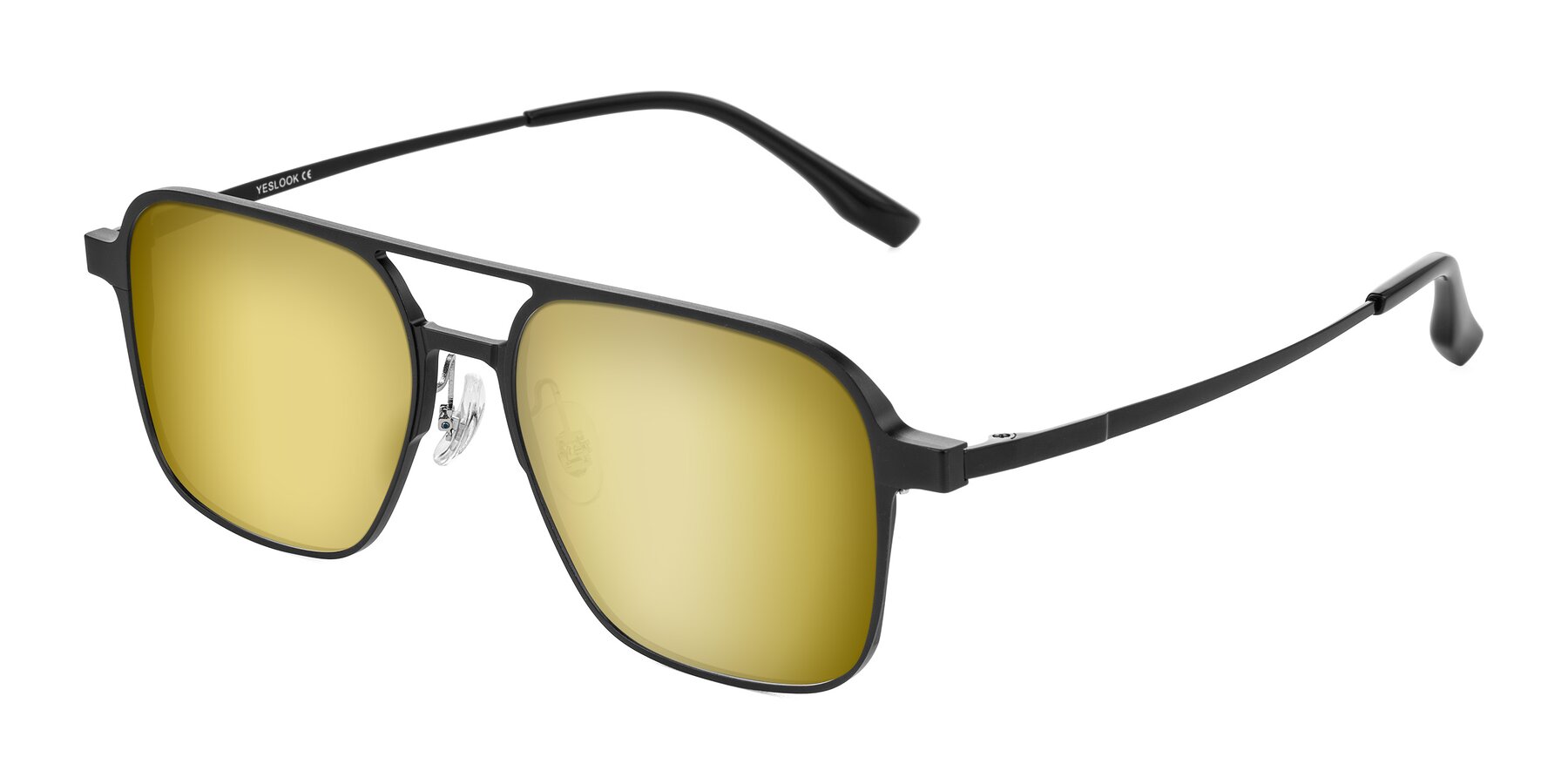 Angle of Sanya in Matte Black with Gold Mirrored Lenses