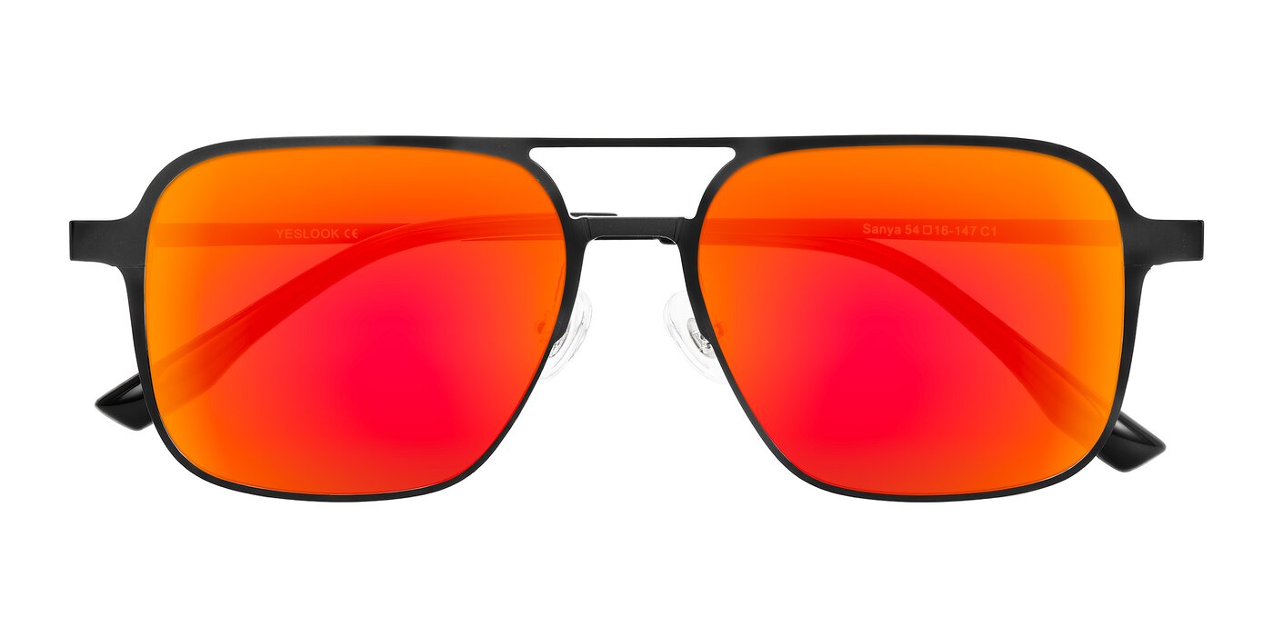 Sanya - Matte Black Flash Mirrored Sunglasses