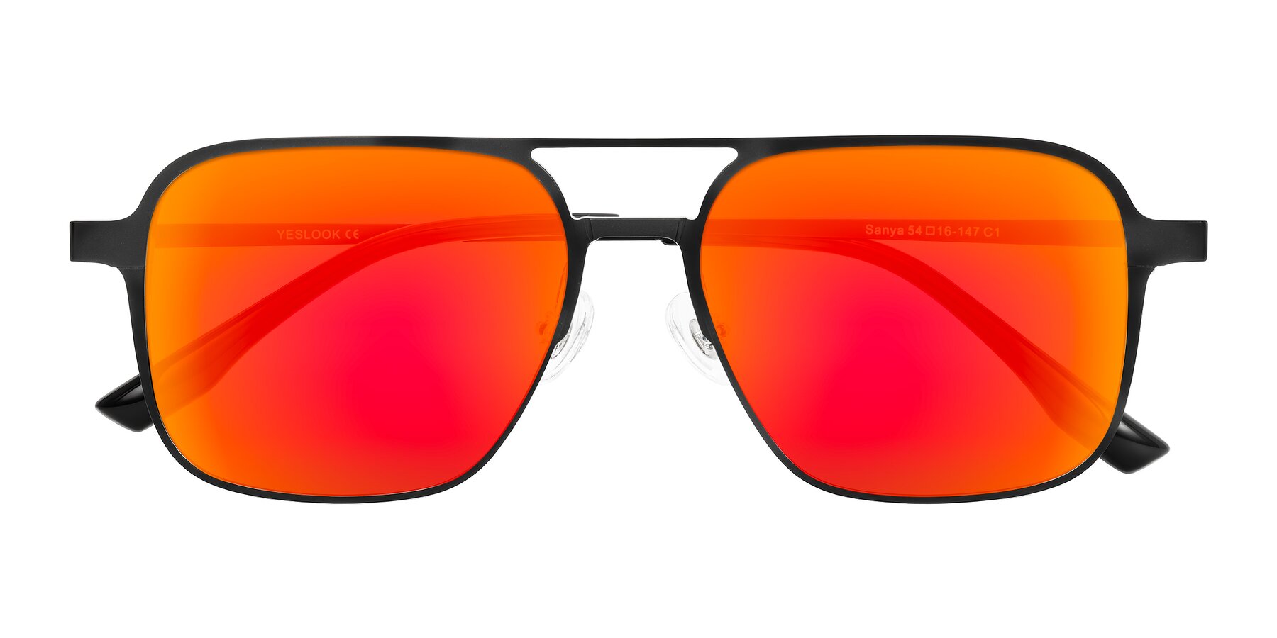 Folded Front of Sanya in Matte Black with Red Gold Mirrored Lenses