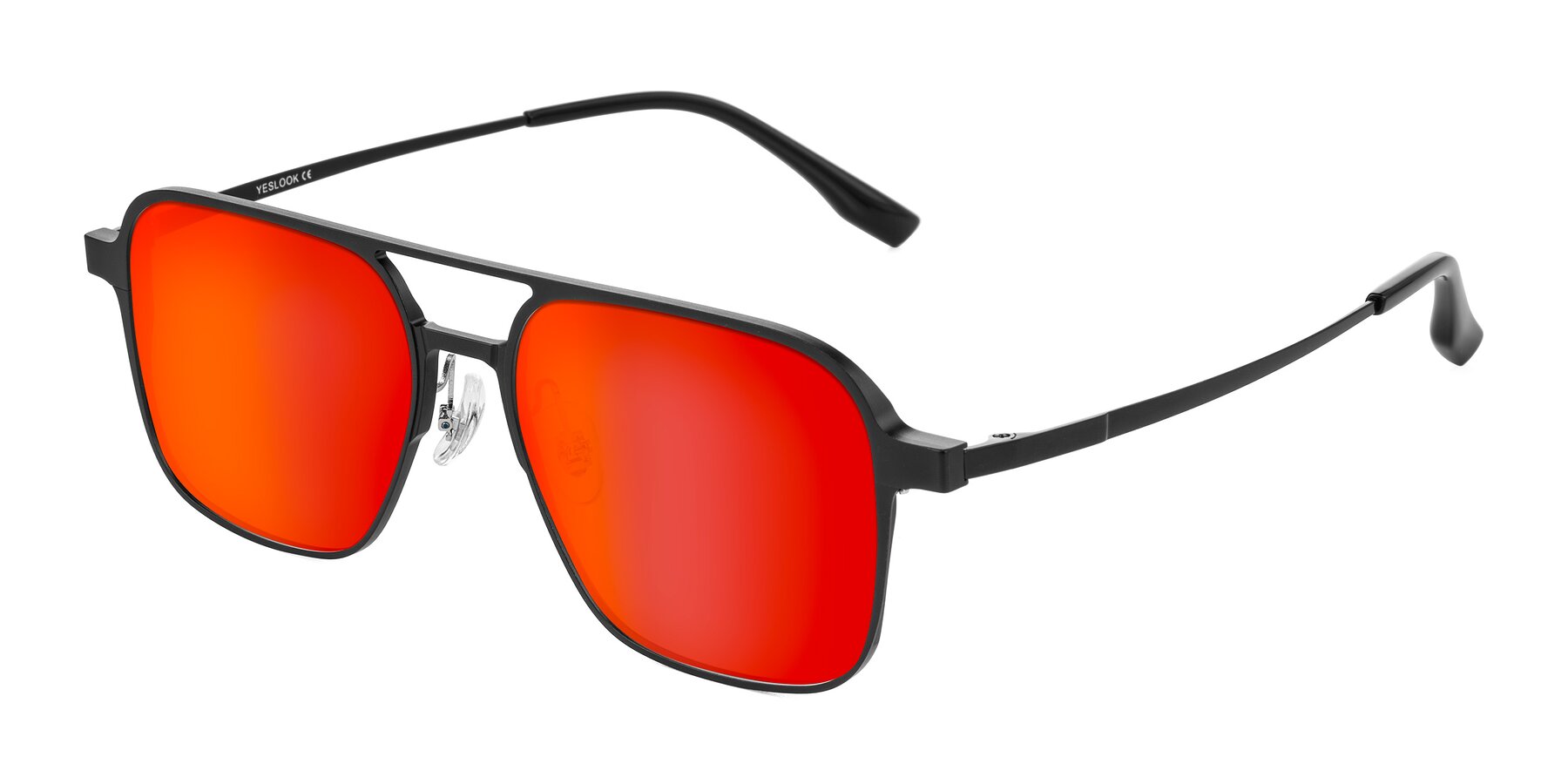 Angle of Sanya in Matte Black with Red Gold Mirrored Lenses