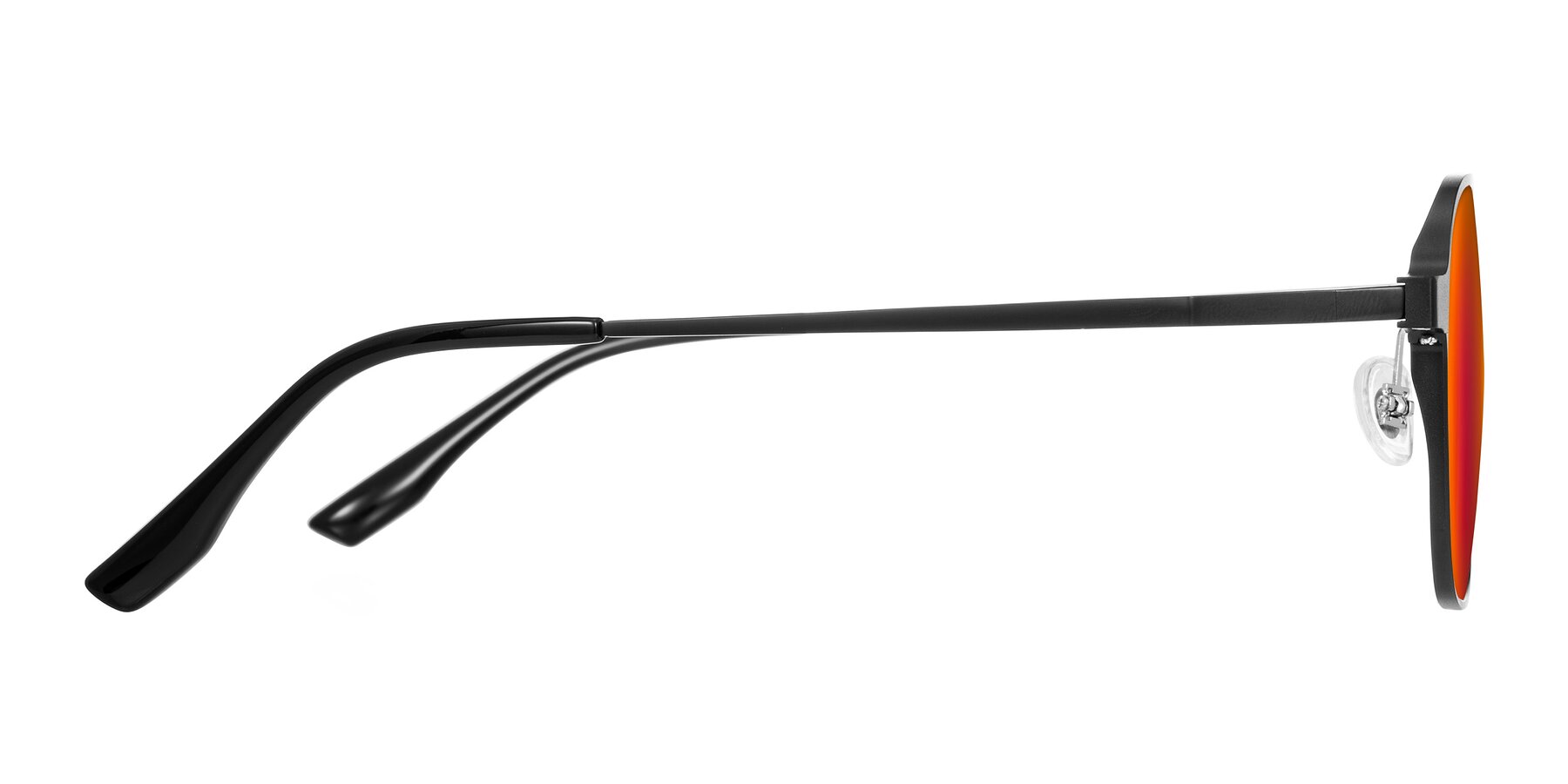 Side of Sanya in Matte Black with Red Gold Mirrored Lenses