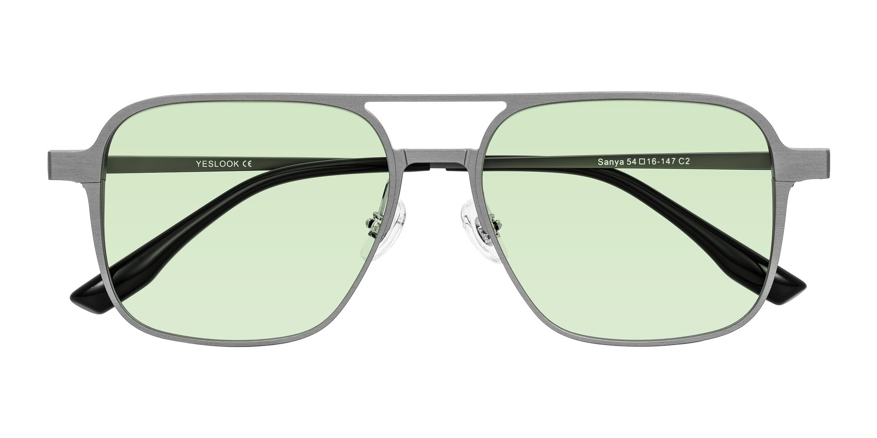 Folded Front of Sanya in Gunmetal with Light Green Tinted Lenses