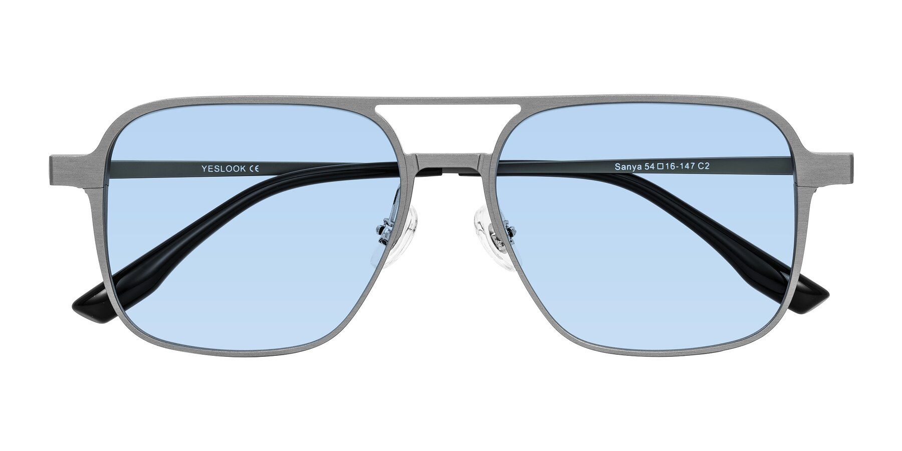 Folded Front of Sanya in Gunmetal with Light Blue Tinted Lenses