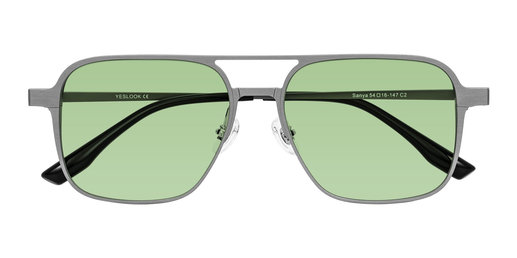 Folded Front of Sanya in Gunmetal with Medium Green Tinted Lenses