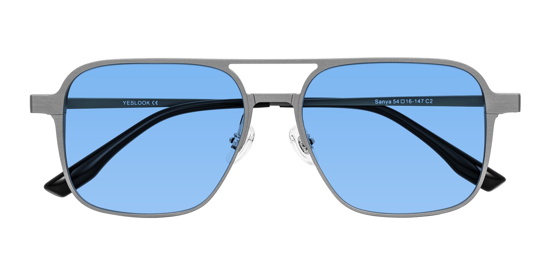 Folded Front of Sanya in Gunmetal with Medium Blue Tinted Lenses