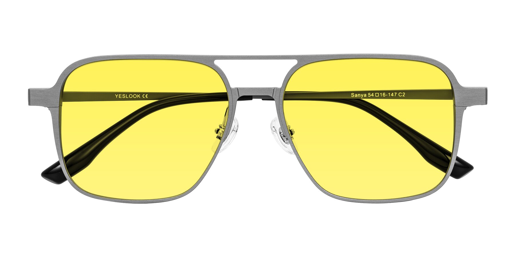 Folded Front of Sanya in Gunmetal with Medium Yellow Tinted Lenses
