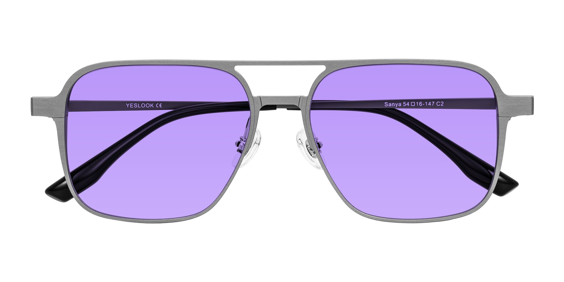 Folded Front of Sanya in Gunmetal with Medium Purple Tinted Lenses