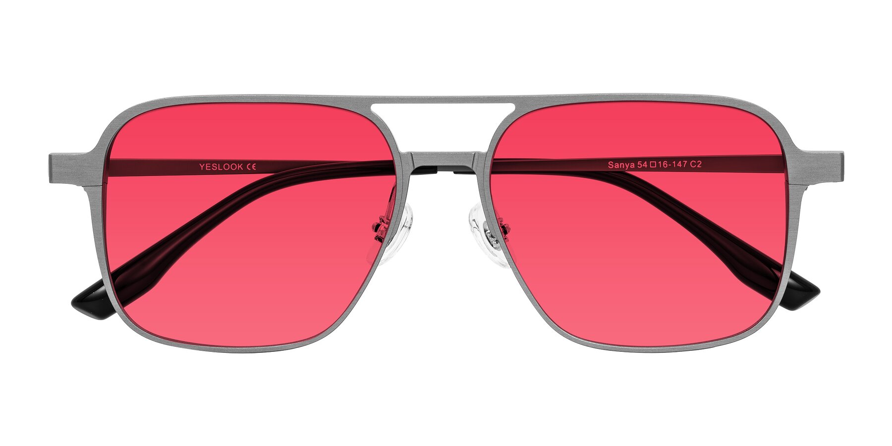 Folded Front of Sanya in Gunmetal with Red Tinted Lenses