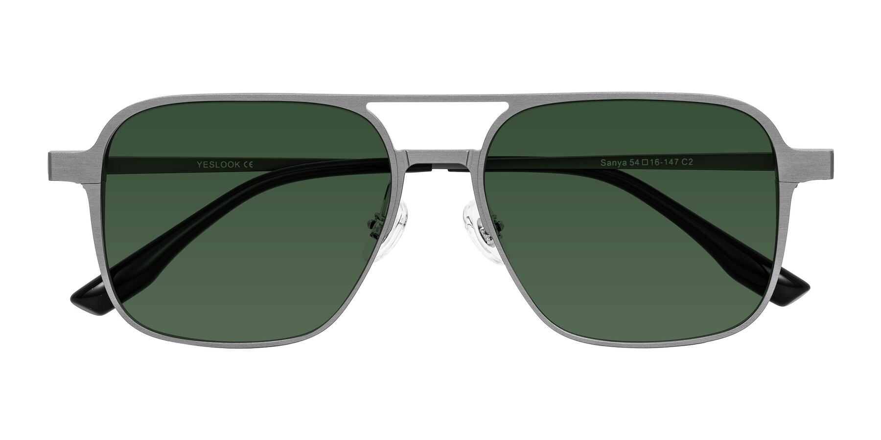Folded Front of Sanya in Gunmetal with Green Tinted Lenses