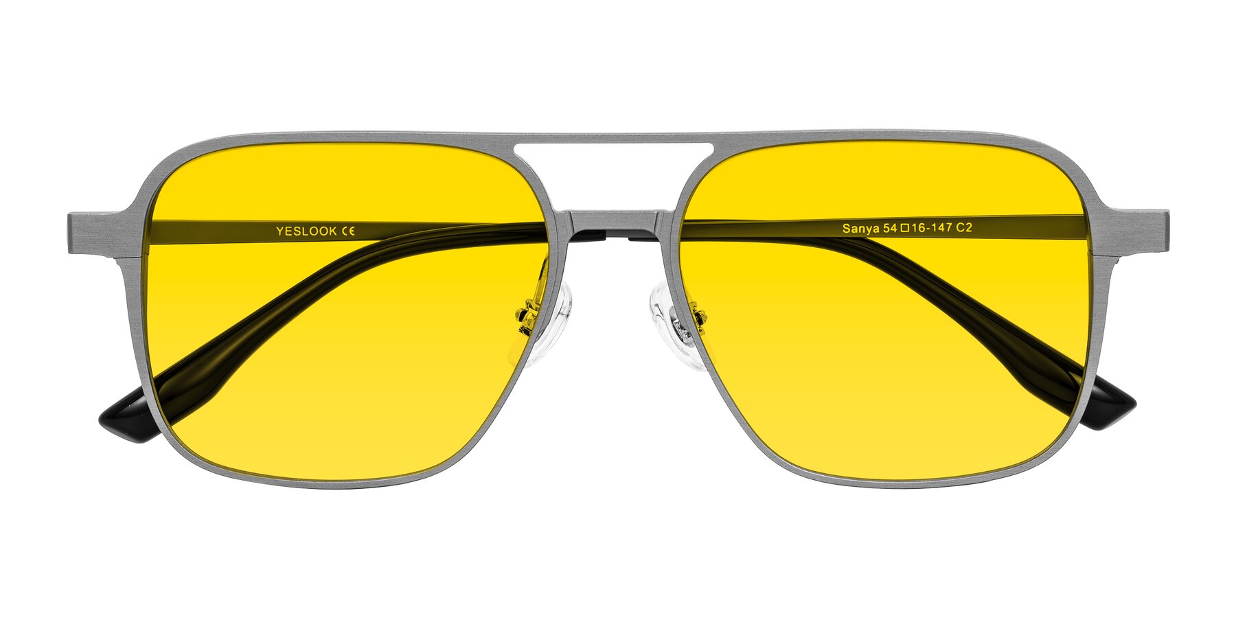 Folded Front of Sanya in Gunmetal with Yellow Tinted Lenses