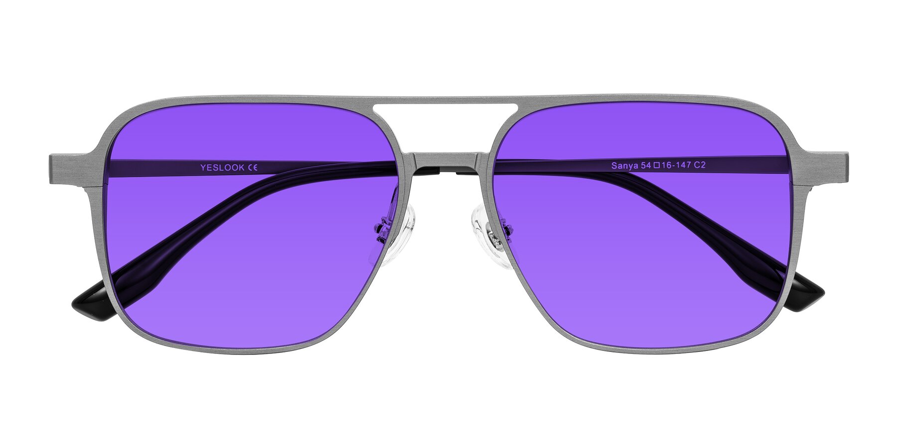 Folded Front of Sanya in Gunmetal with Purple Tinted Lenses