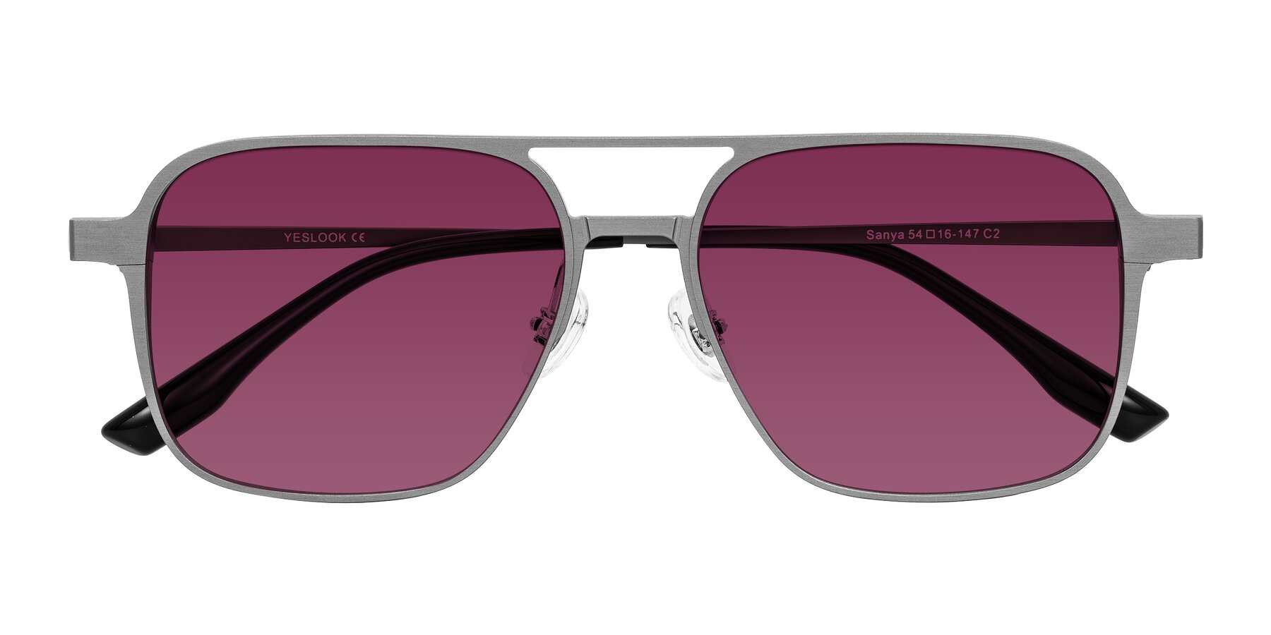 Folded Front of Sanya in Gunmetal with Wine Tinted Lenses