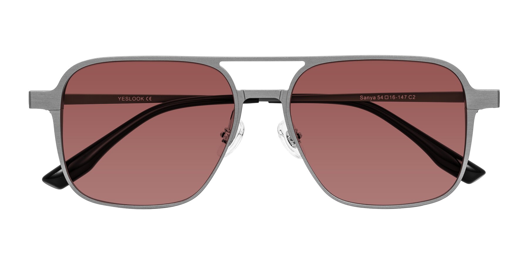 Folded Front of Sanya in Gunmetal with Garnet Tinted Lenses