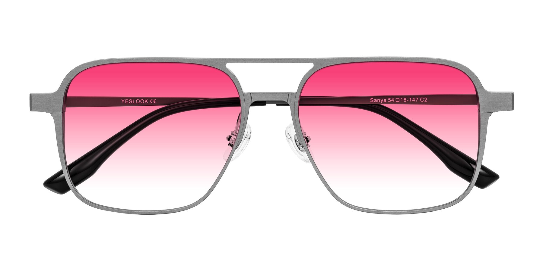 Folded Front of Sanya in Gunmetal with Pink Gradient Lenses