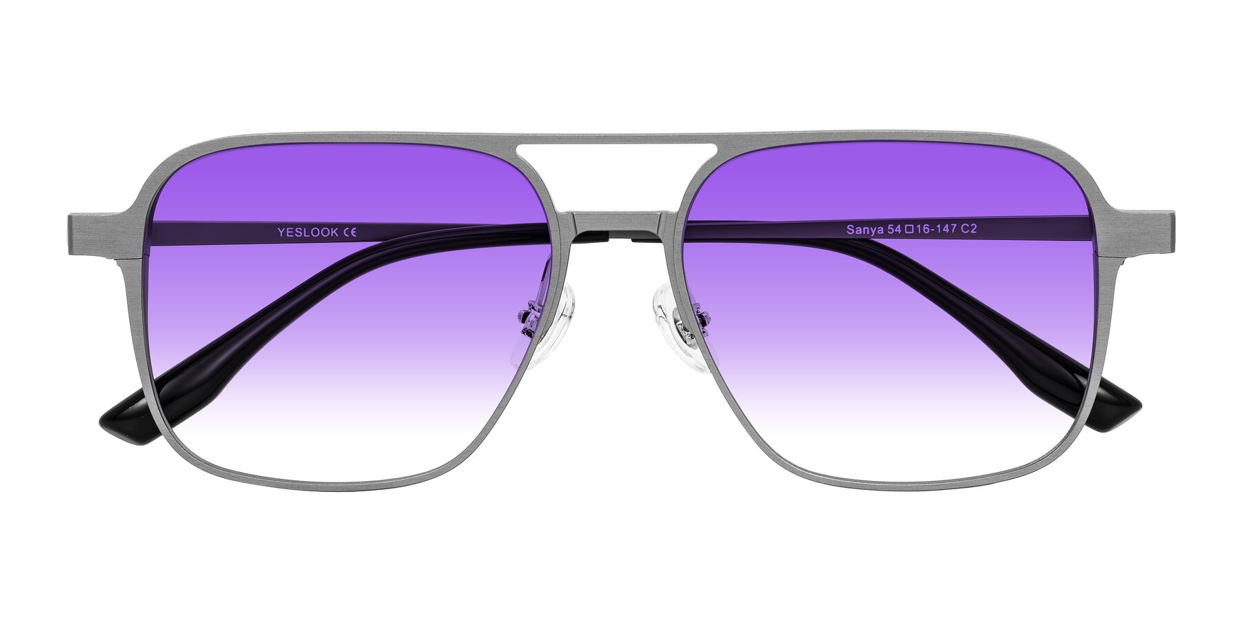 Folded Front of Sanya in Gunmetal with Purple Gradient Lenses