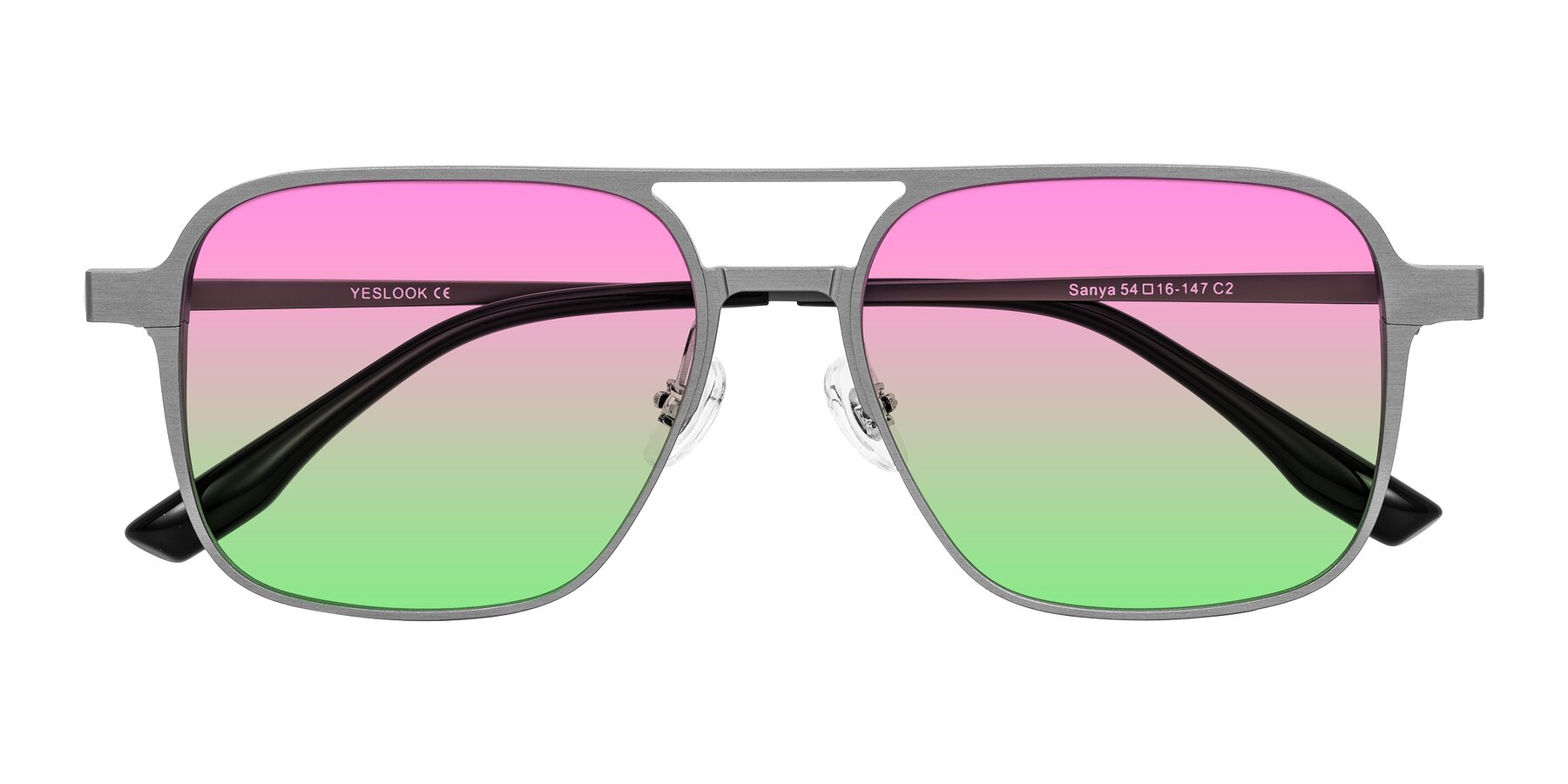 Folded Front of Sanya in Gunmetal with Pink / Green Gradient Lenses