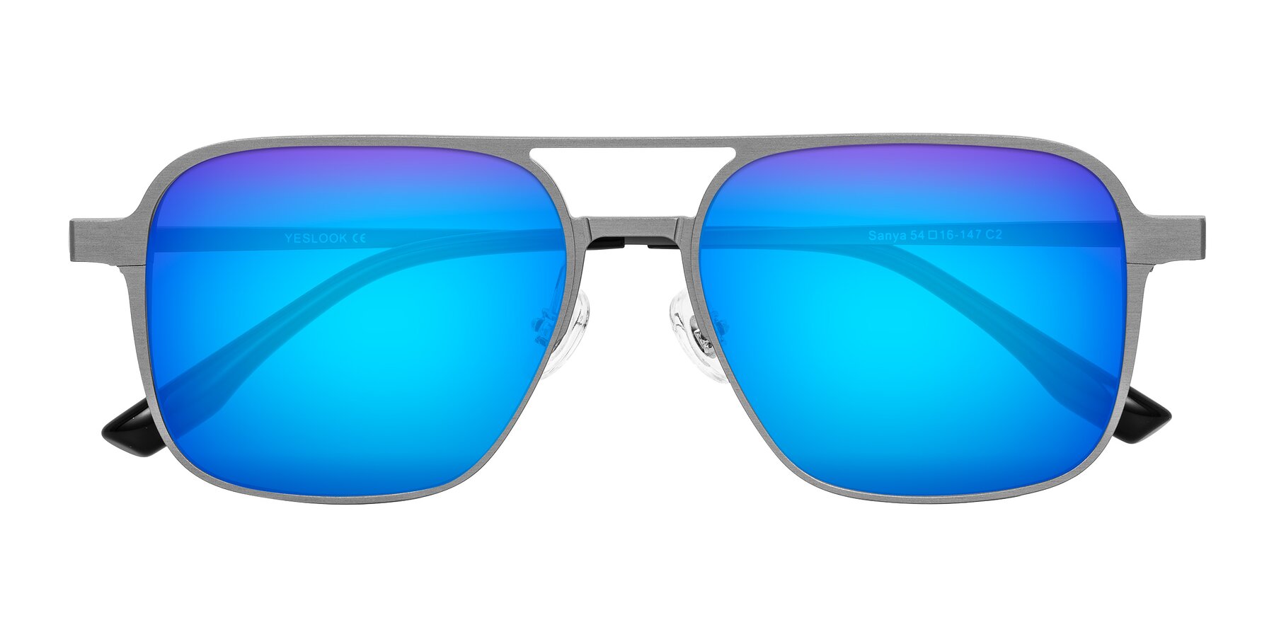 Folded Front of Sanya in Gunmetal with Blue Mirrored Lenses