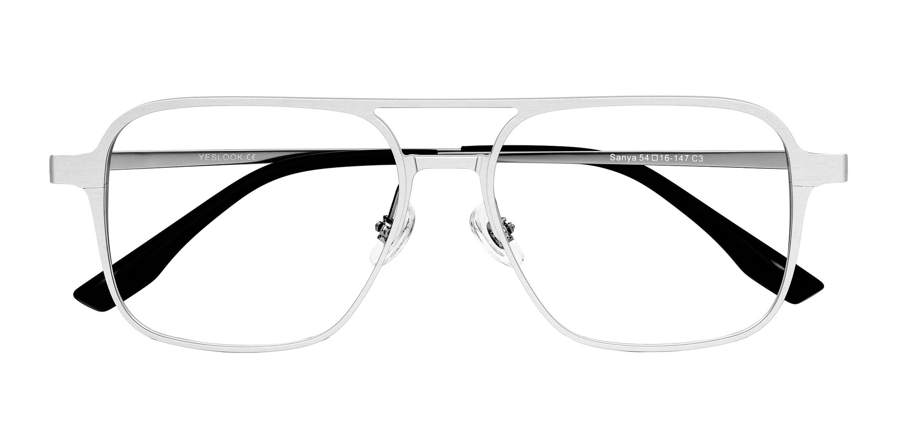 Folded Front of Sanya in Matte Silver with Clear Eyeglass Lenses