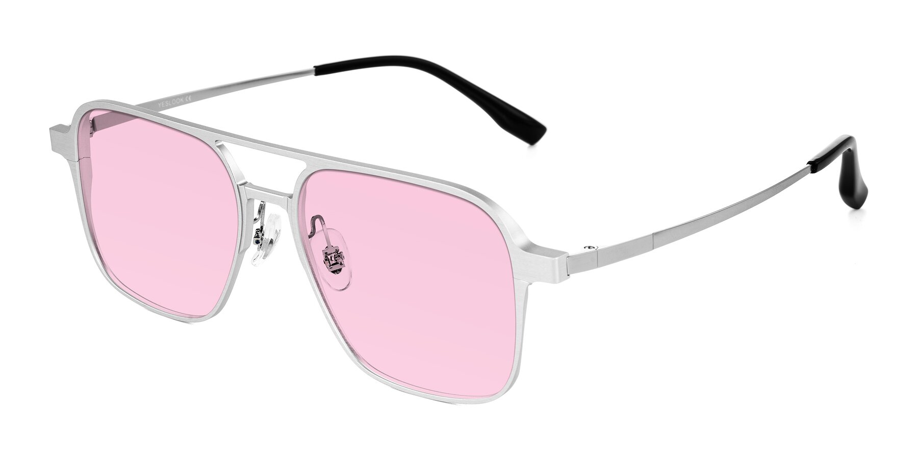 Angle of Sanya in Matte Silver with Light Pink Tinted Lenses