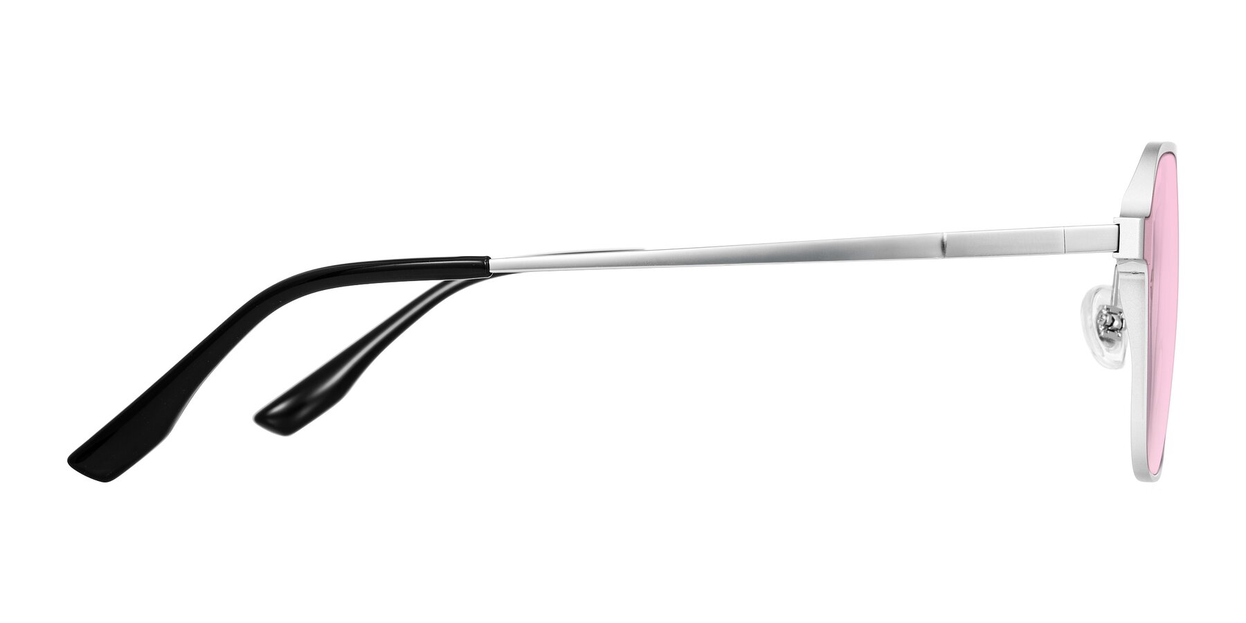 Side of Sanya in Matte Silver with Light Pink Tinted Lenses