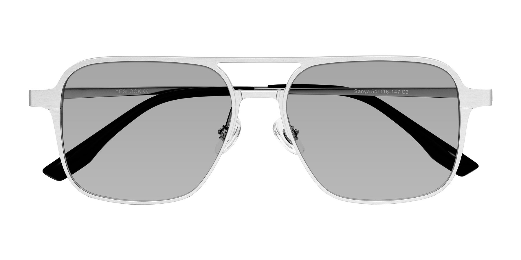 Folded Front of Sanya in Matte Silver with Light Gray Tinted Lenses