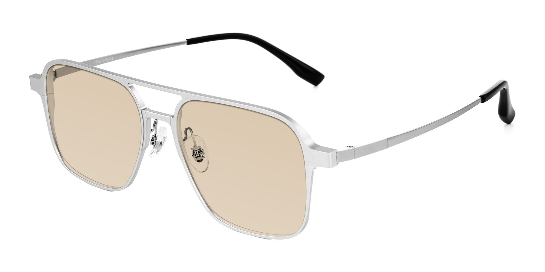 Angle of Sanya in Matte Silver with Light Brown Tinted Lenses