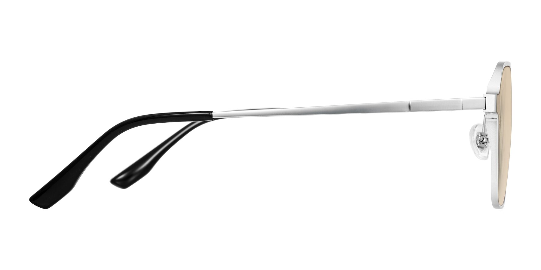 Side of Sanya in Matte Silver with Light Brown Tinted Lenses