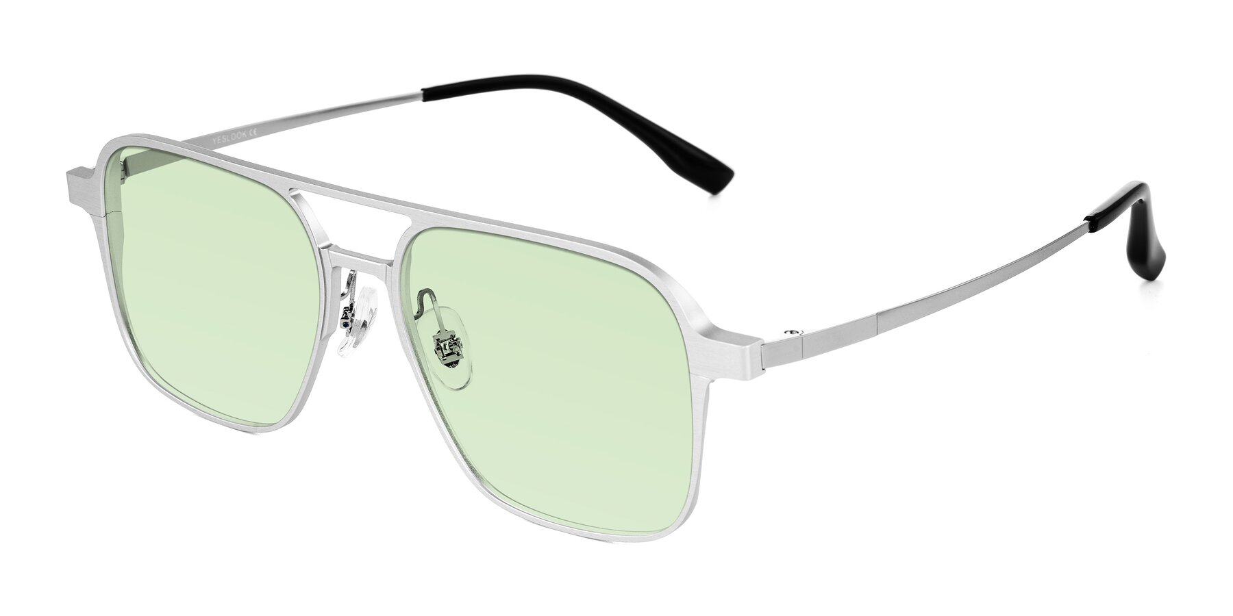 Angle of Sanya in Matte Silver with Light Green Tinted Lenses