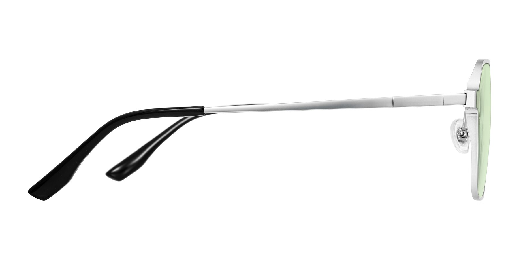 Side of Sanya in Matte Silver with Light Green Tinted Lenses