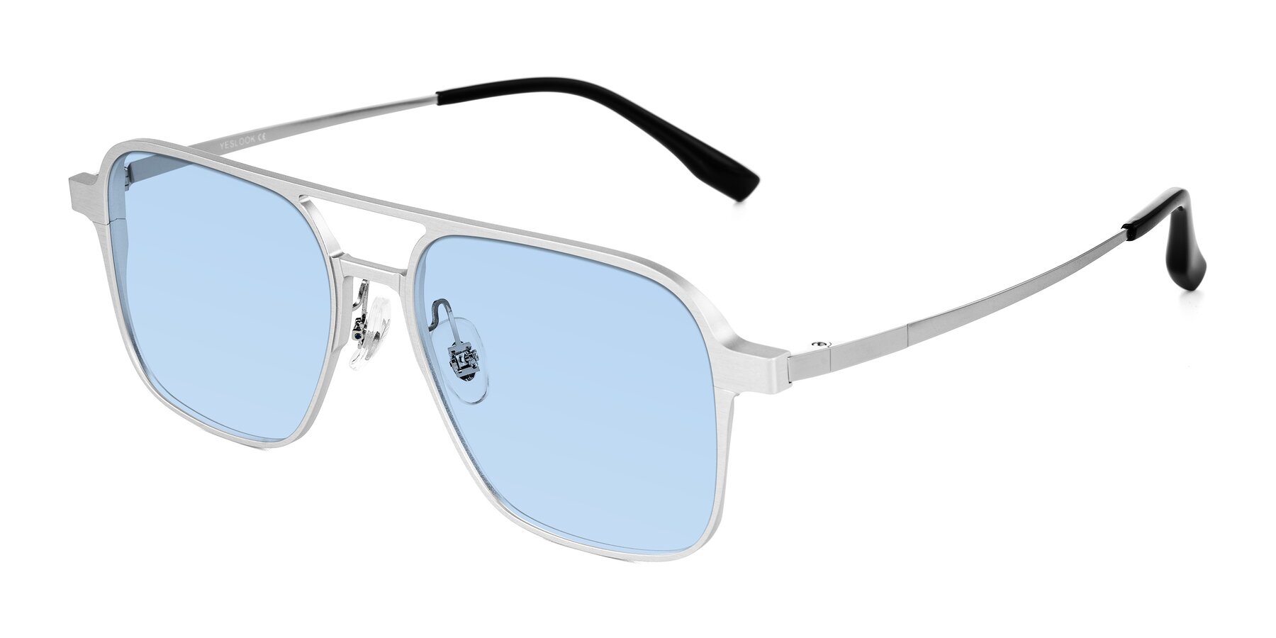 Angle of Sanya in Matte Silver with Light Blue Tinted Lenses