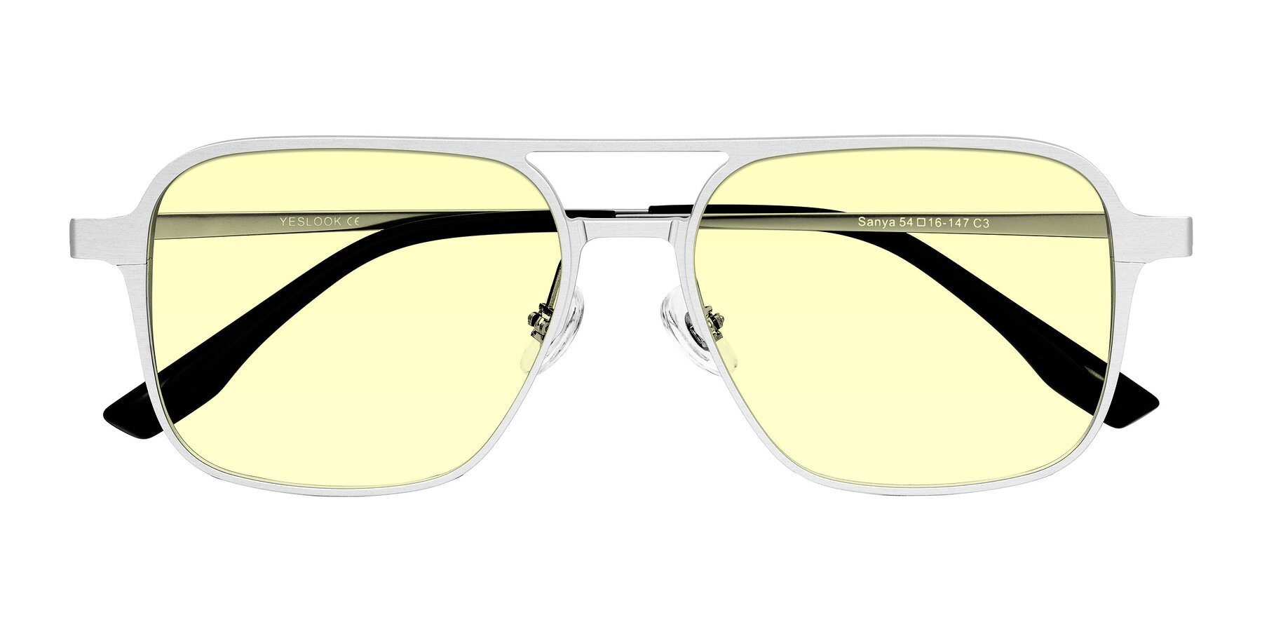 Folded Front of Sanya in Matte Silver with Light Yellow Tinted Lenses