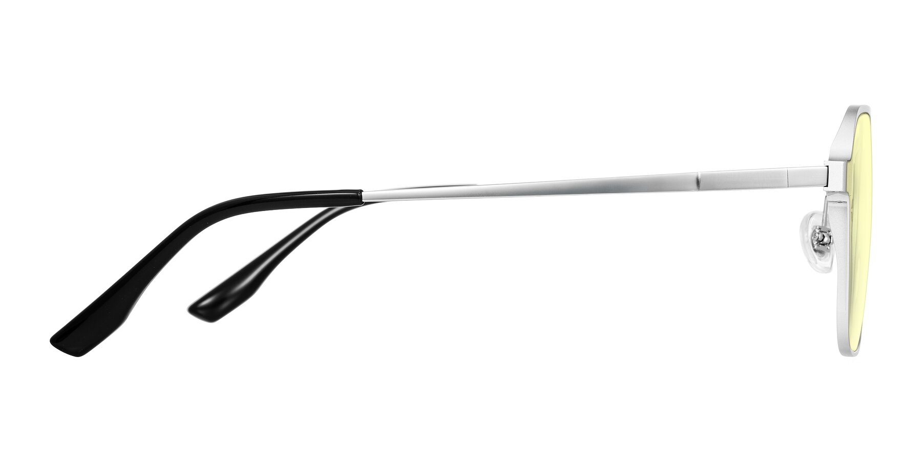 Side of Sanya in Matte Silver with Light Yellow Tinted Lenses