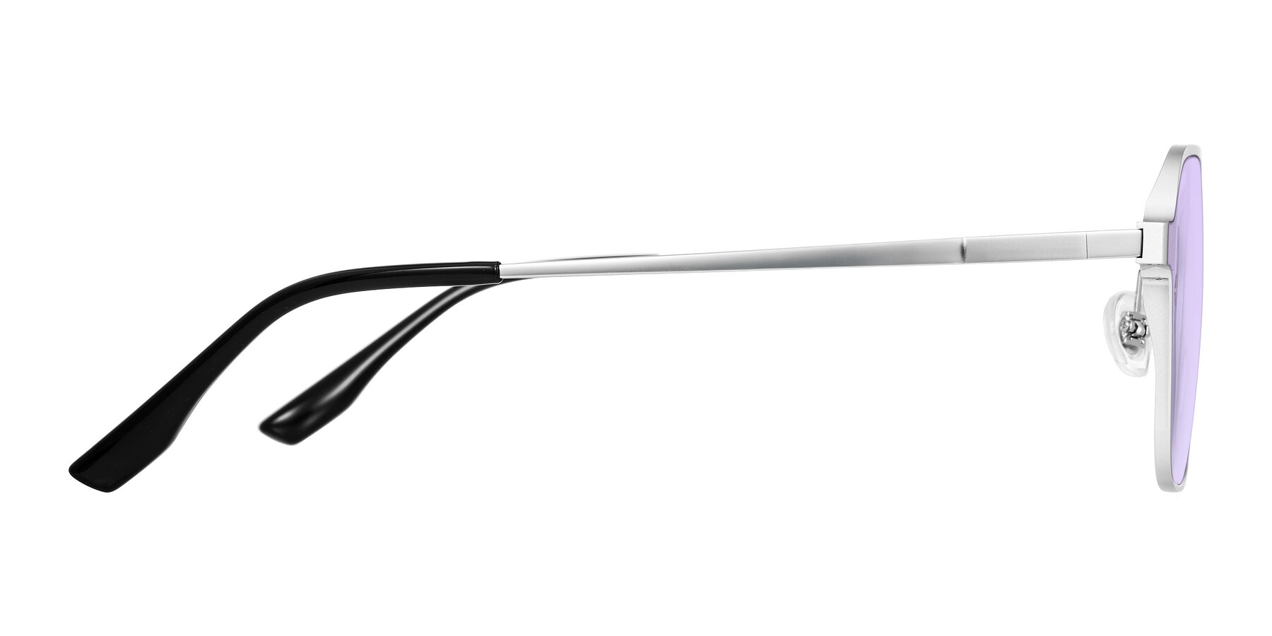 Side of Sanya in Matte Silver with Light Purple Tinted Lenses
