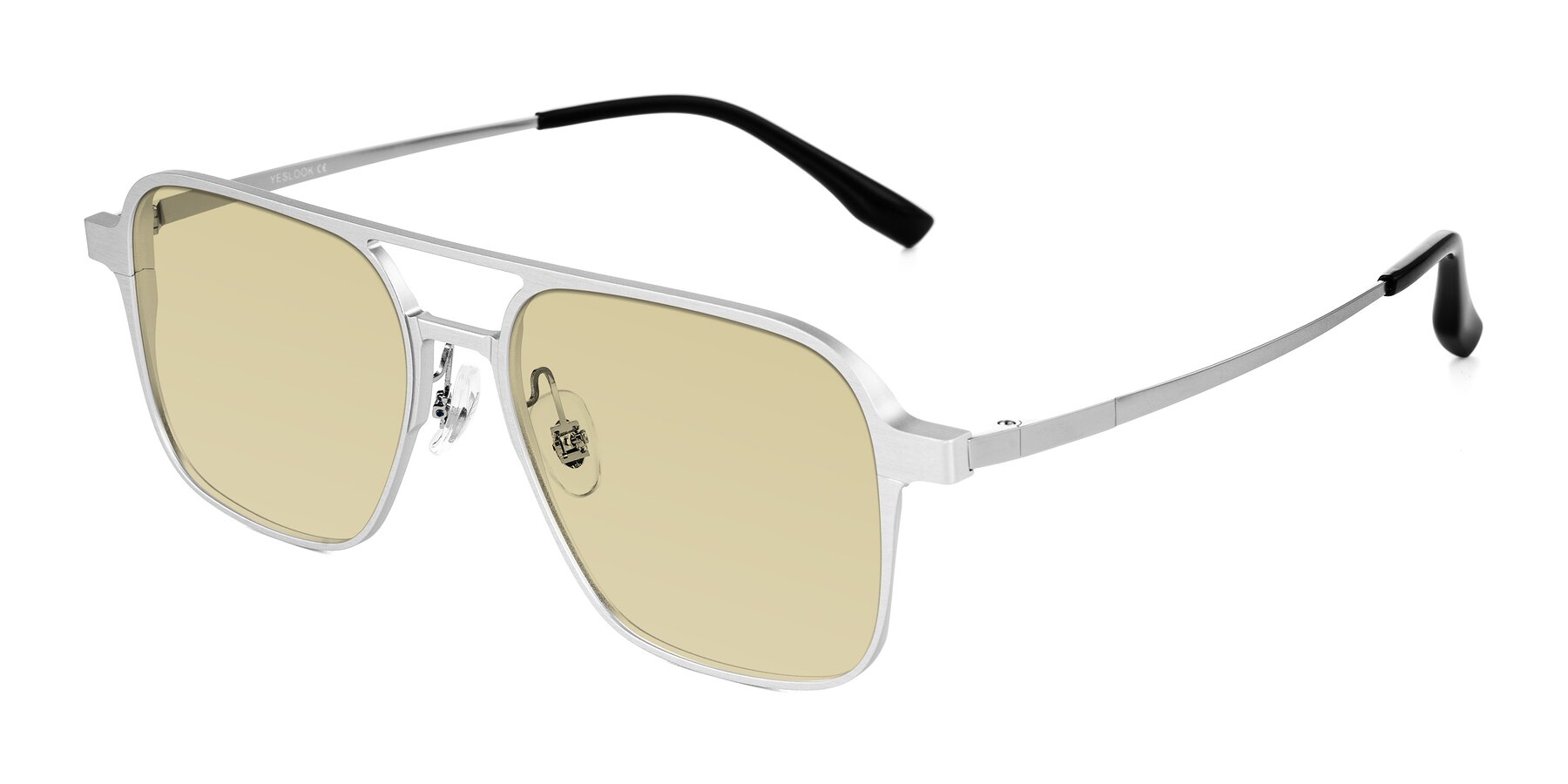 Angle of Sanya in Matte Silver with Light Champagne Tinted Lenses