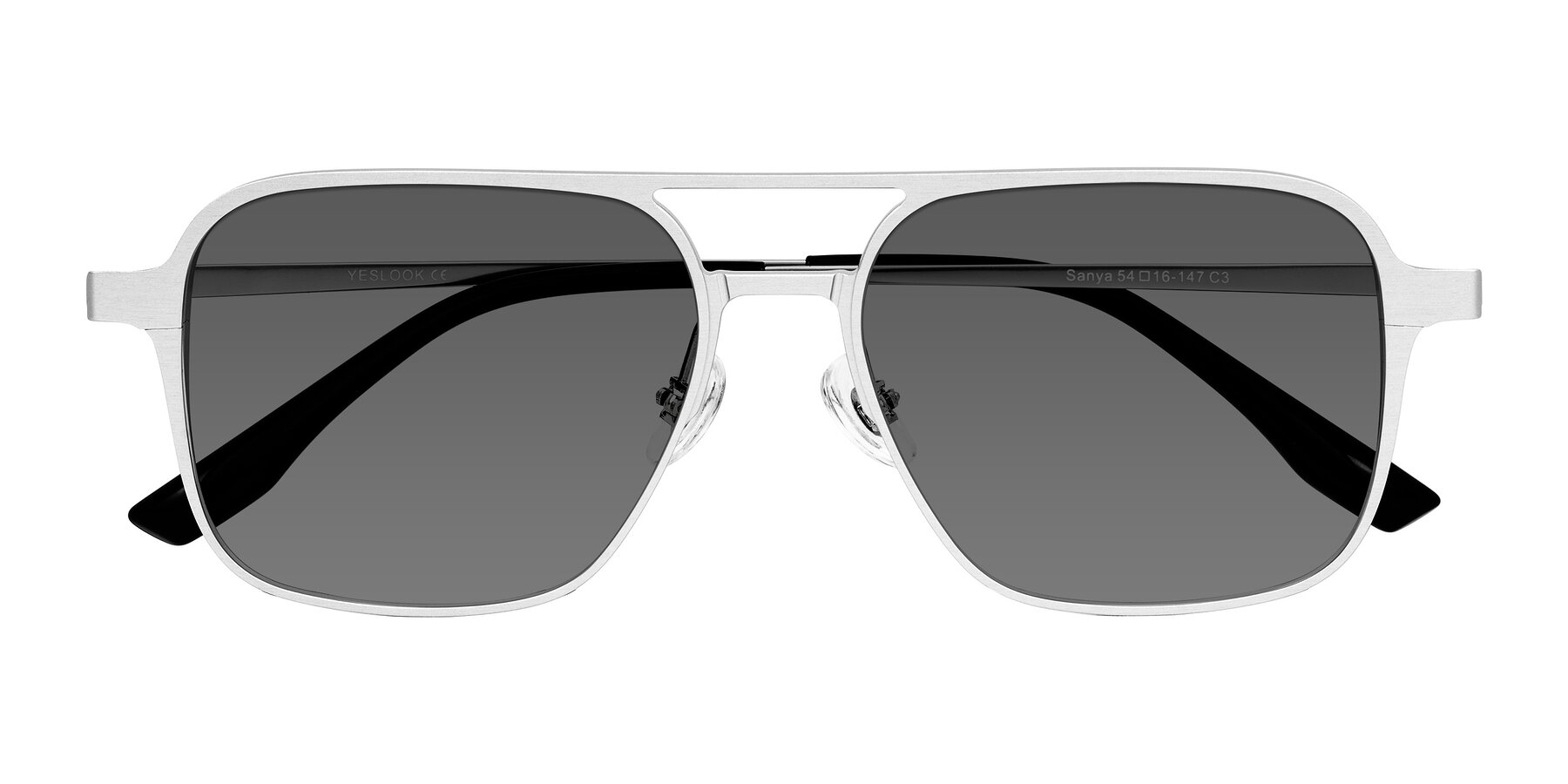 Folded Front of Sanya in Matte Silver with Medium Gray Tinted Lenses
