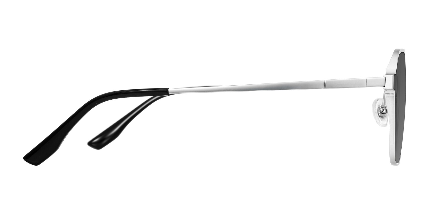 Side of Sanya in Matte Silver with Medium Gray Tinted Lenses