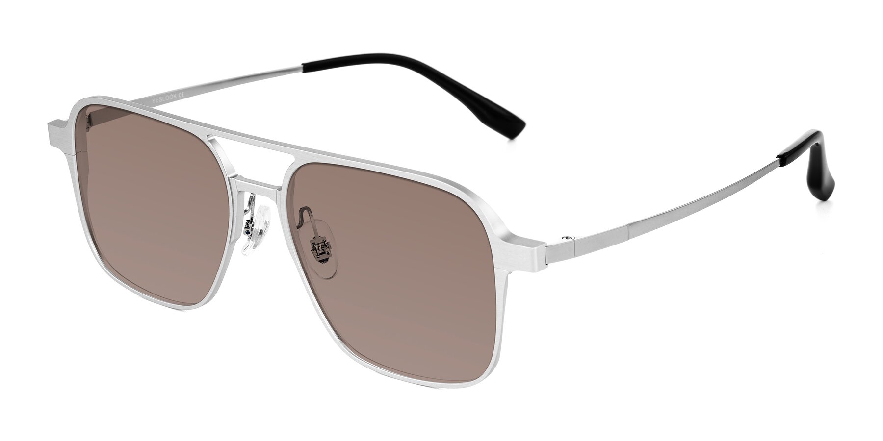 Angle of Sanya in Matte Silver with Medium Brown Tinted Lenses