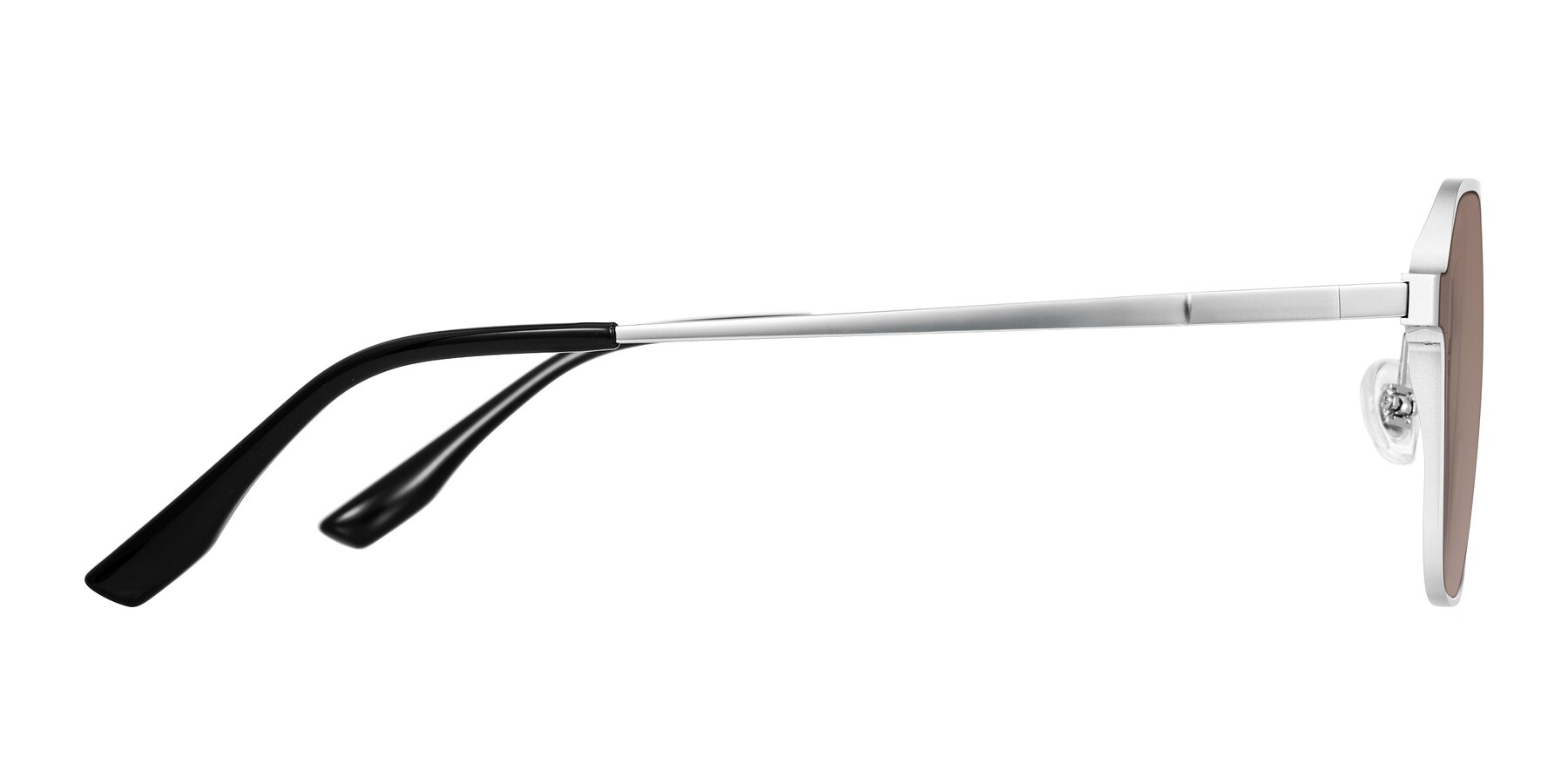 Side of Sanya in Matte Silver with Medium Brown Tinted Lenses