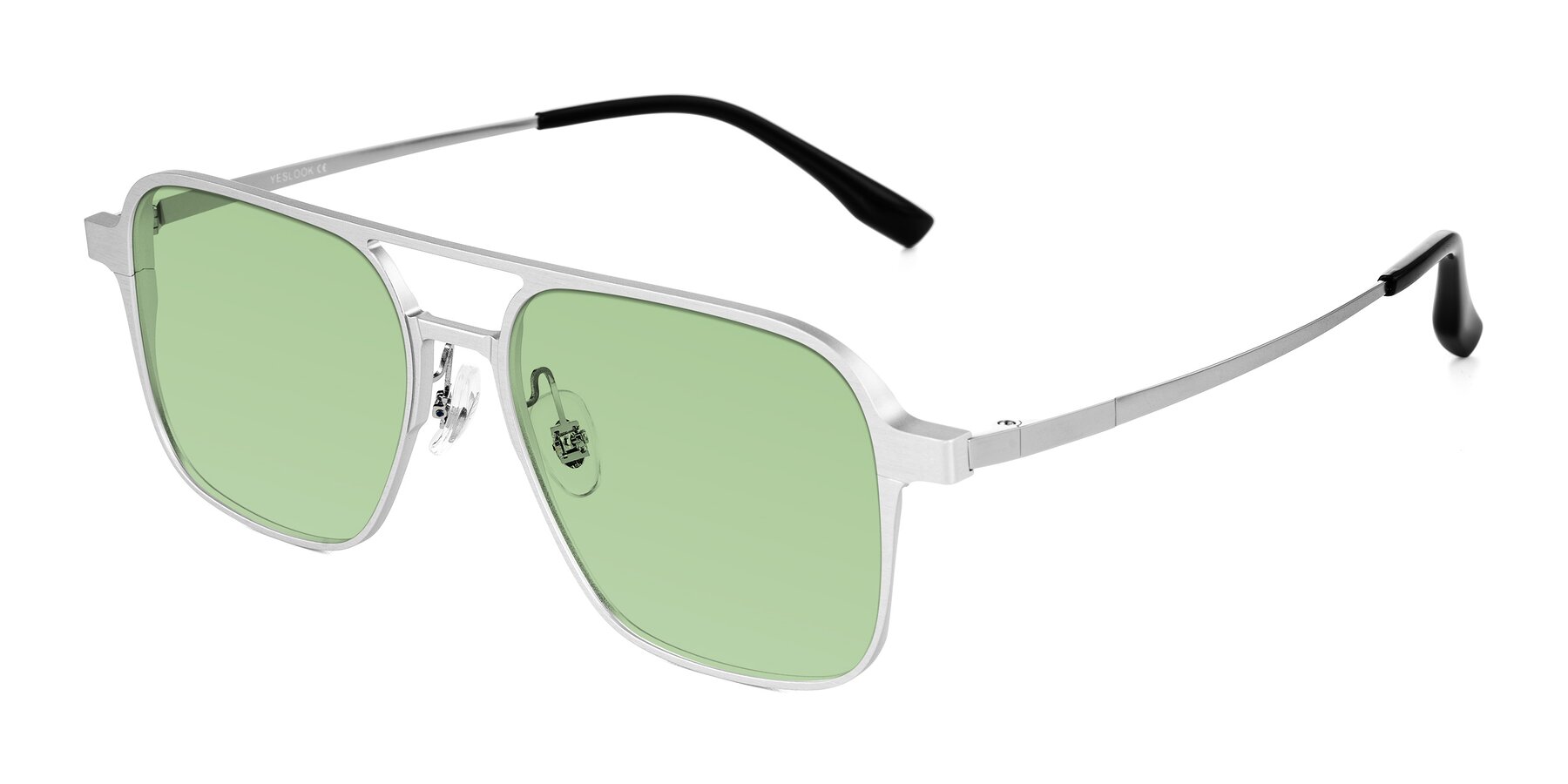 Angle of Sanya in Matte Silver with Medium Green Tinted Lenses