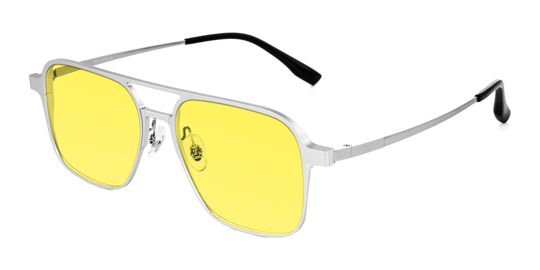 Angle of Sanya in Matte Silver with Medium Yellow Tinted Lenses