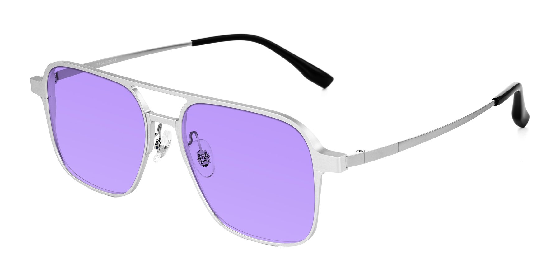 Angle of Sanya in Matte Silver with Medium Purple Tinted Lenses