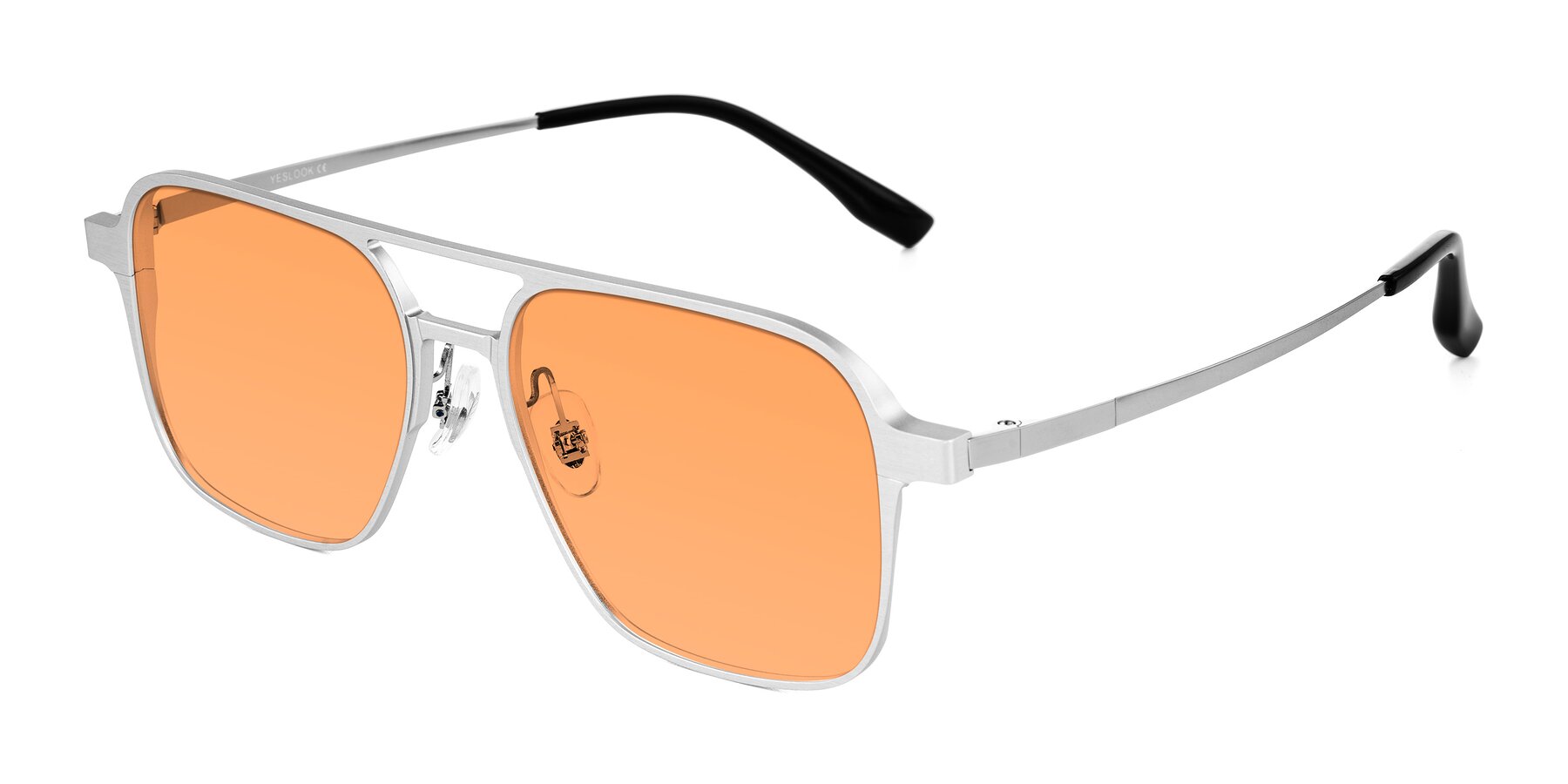 Angle of Sanya in Matte Silver with Medium Orange Tinted Lenses