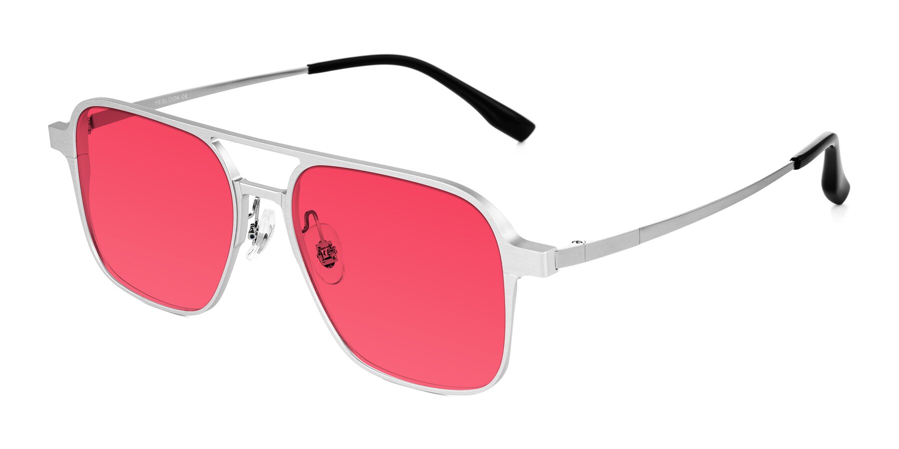 Angle of Sanya in Matte Silver with Red Tinted Lenses