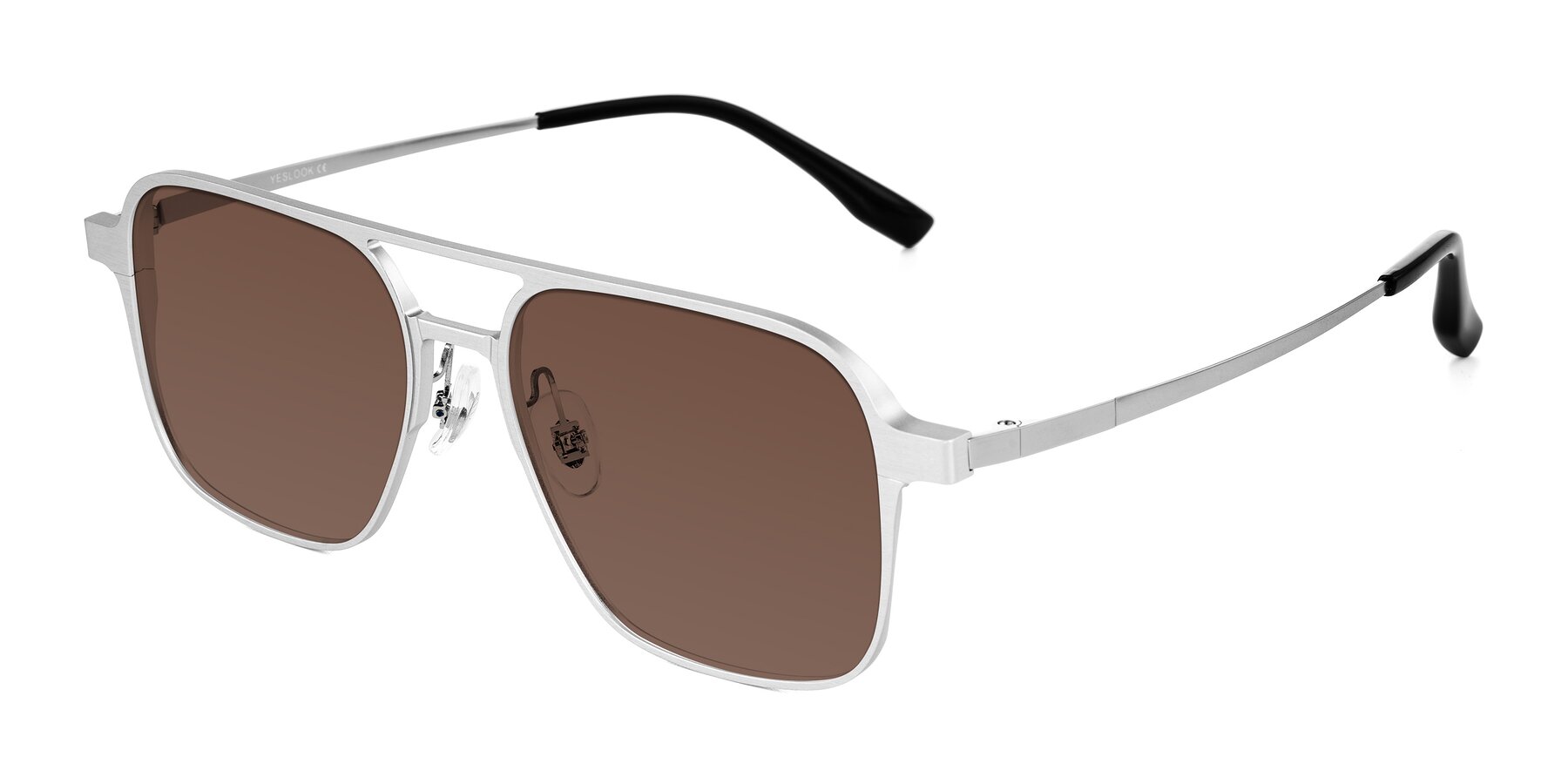Angle of Sanya in Matte Silver with Brown Tinted Lenses