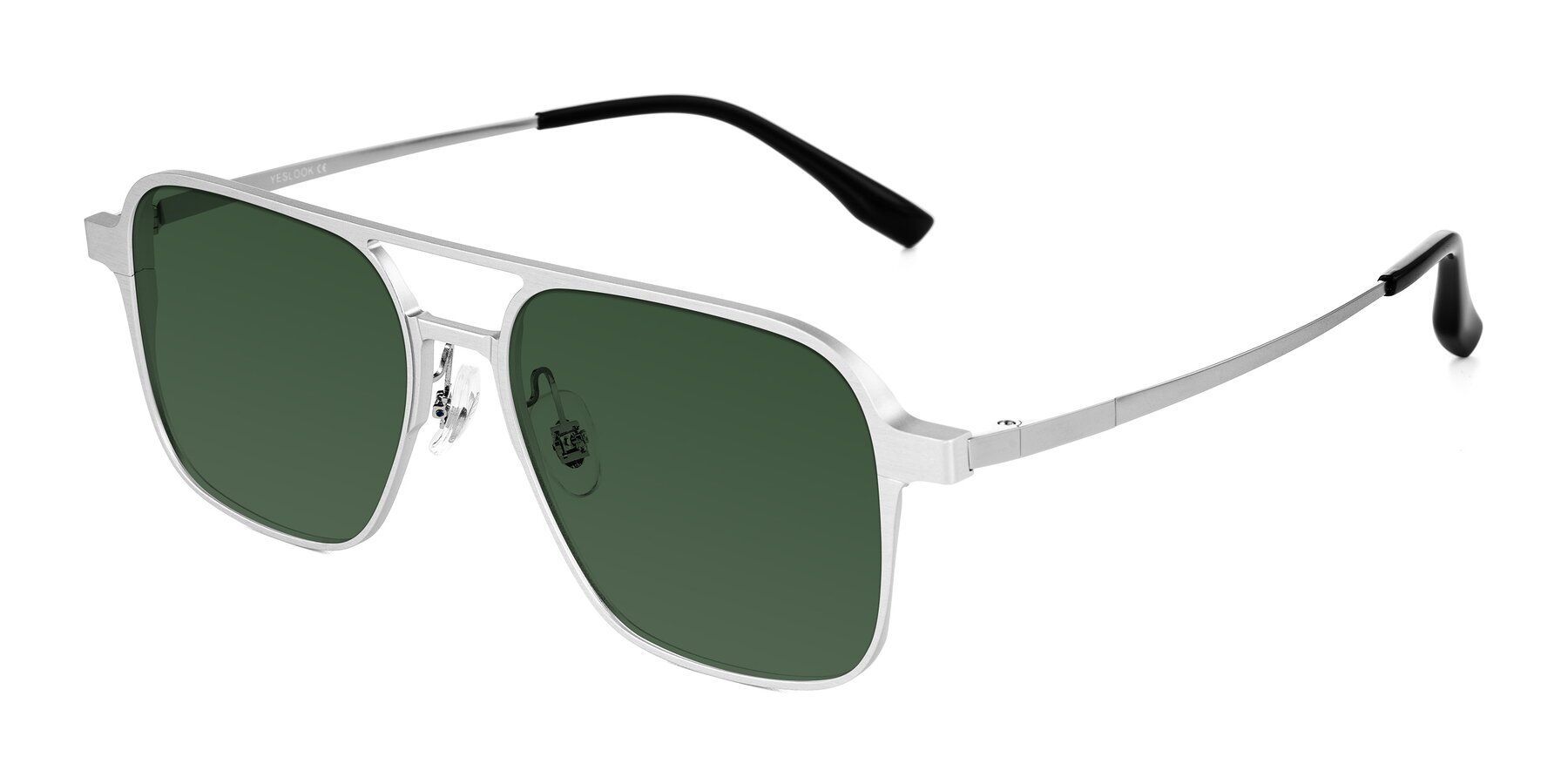Angle of Sanya in Matte Silver with Green Tinted Lenses